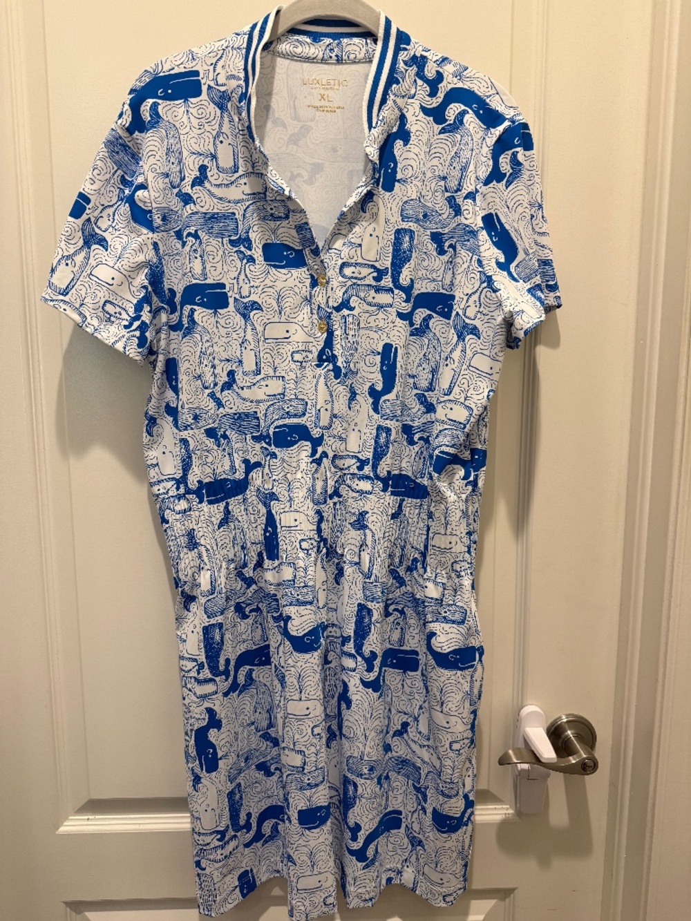 Lilly Pulitzer Love Active Dress, SPF 50+, XL Nassau Blue Thar She Blows
